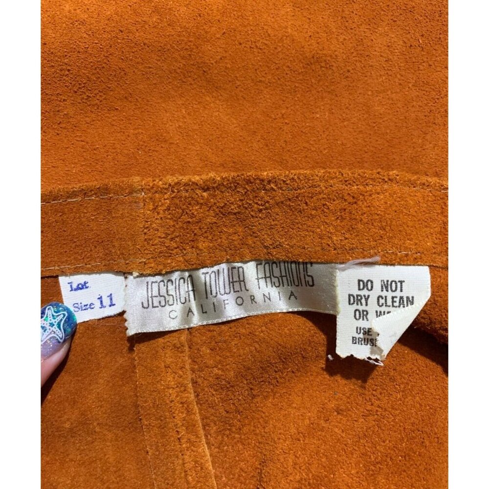 Vintage 60's-70's Sz 11 Brown A-line Suede Leather Skirt W/Pockets Hippie Boho - Picture 9 of 13